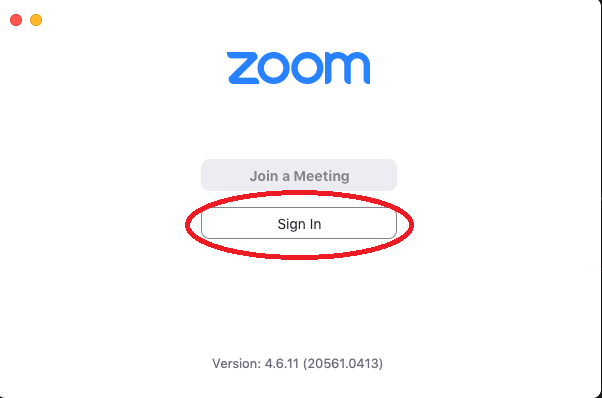 zoom sign in screen with sign in button highlighted