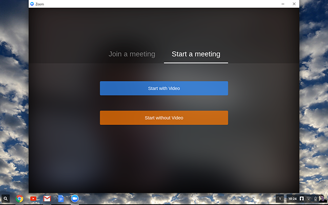 zoom application with start a meeting tab opened