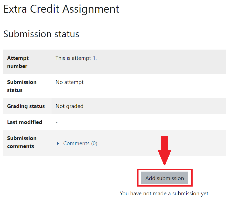 The image shows the assignment page in moodle. The "add submission" button is highlighted in red. 