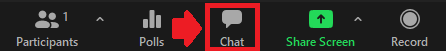 The image shows the meeting controls and the chat option is highlighted.