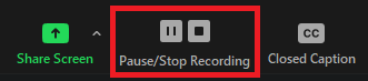 the image shows the pause/stop recording button highlighted in red.