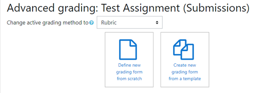 The image shows the advanced grading window. There is a dropdown for the grading method, and two buttons for rubrics. 