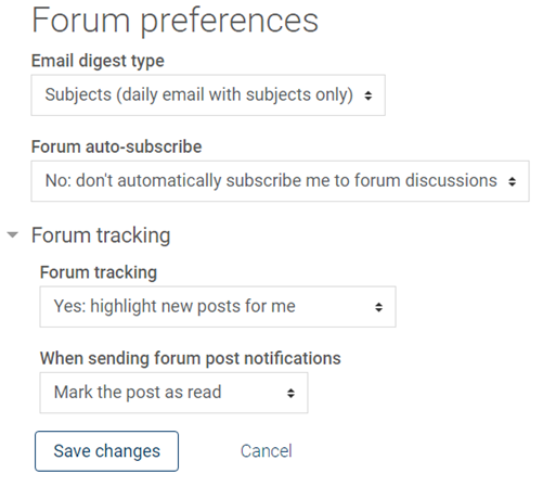 Forum preferences settings.