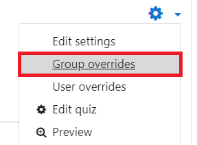 Group override option under the gear after clicking into the quiz.