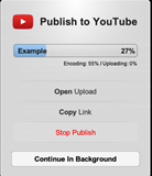 Publish to youtube loading screen with a Copy Link option.