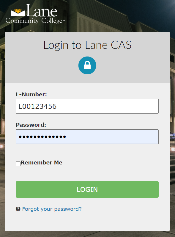lane login screen with l number and password text fields 