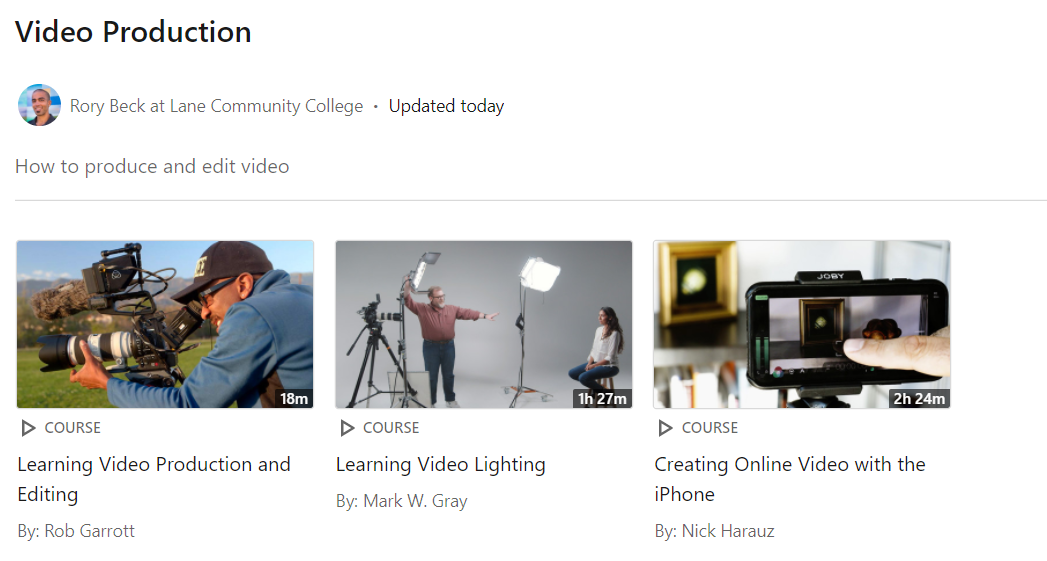 Video Production LinkedIn Learning activity