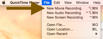 quicktime menu with new movie recording highlighted