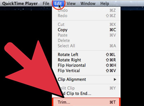 quicktime edit menu with trim highlighted