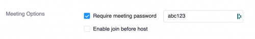 zoom meeting options with require meeting password checkbox selected