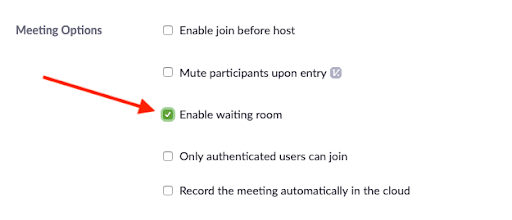 schedule a zoom meeting with enable waiting room selected