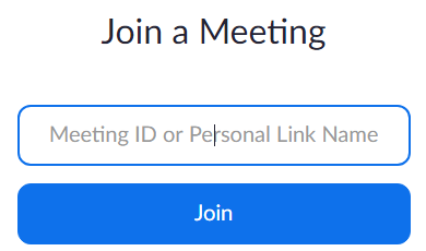 The image shows the Join a Meeting menu. The menu contains an input box for Meeting ID's and a big blue join button. 