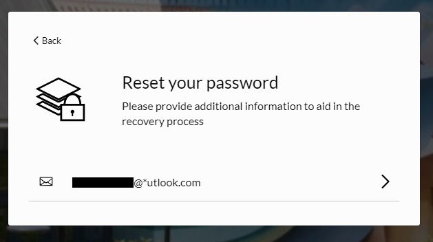reset your password window showing which of your emails you want to use to recover your password.