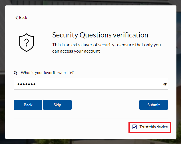 Trust this device check box is at the bottom right when completing the chosen verification method.