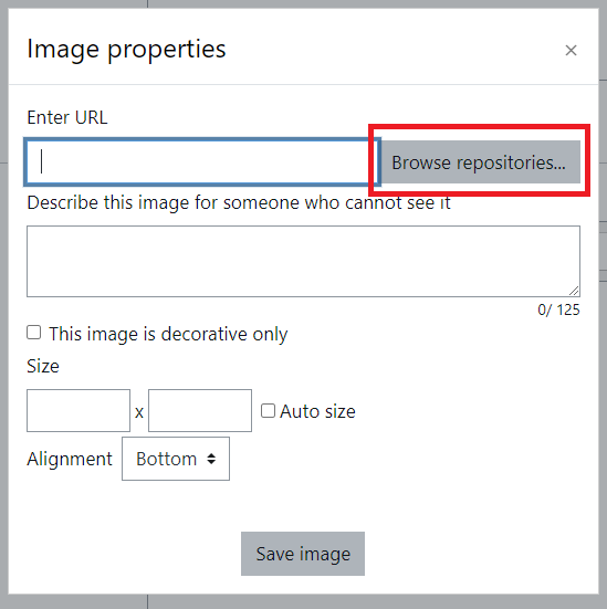Browse repositories button in the image properties window.