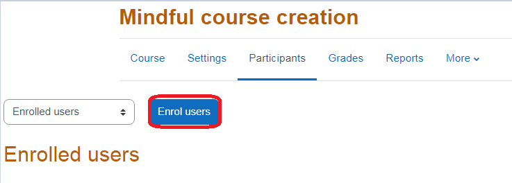 Participants options shown with enroll users highlighted.