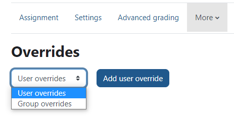 The image shows the override dropdown open with User Overrides selected