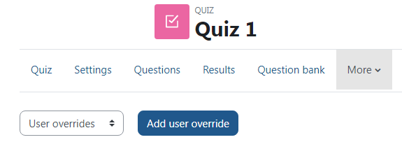 Quiz showing Overrides options which includes add user override.