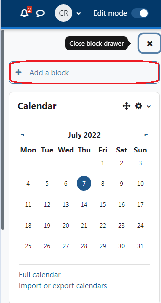 Add a block option highlighted