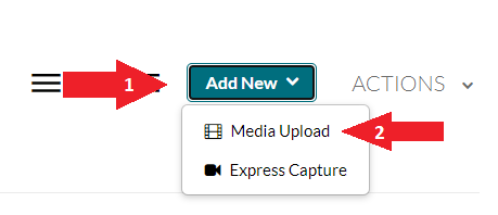 add new dropdown and media upload button highlighted with numbered arrows