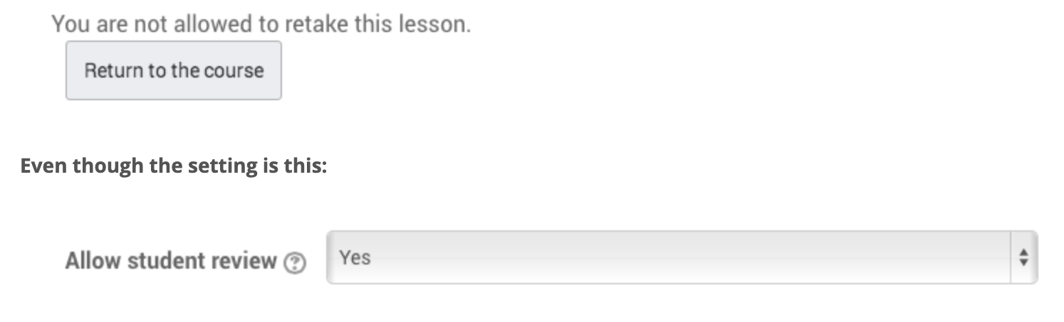 Error message that displays "You are not allowed to retake this lesson"