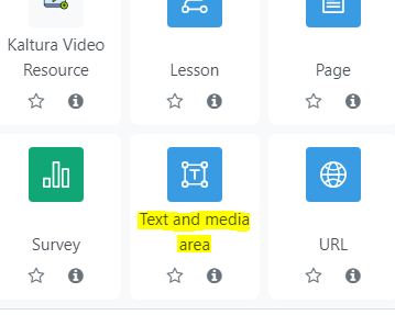 Moodle icons with Text and media area icon highlighted.