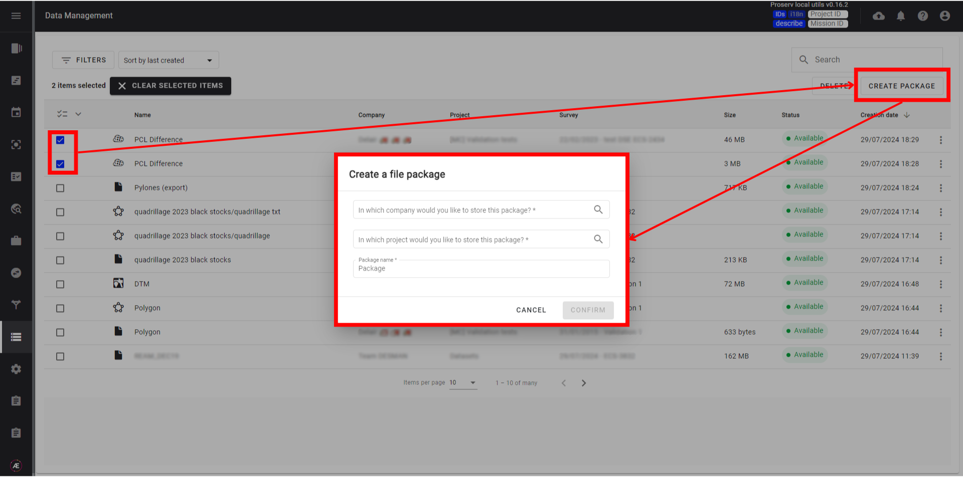 Data Management Module - Create a package for bulk download