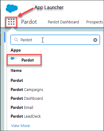 Select the Pardot Lightning app from the Salesforce App Launcher