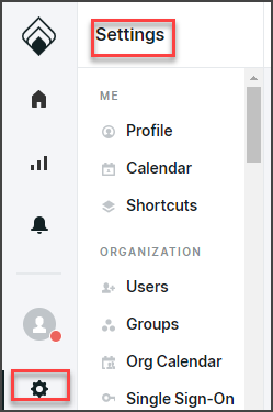 Menu icons in left sidebar of Qualified - select the Gear icon to access Settings