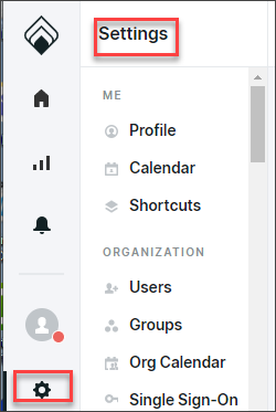 Menu icons in left sidebar of Qualified - select the Gear icon to access Settings
