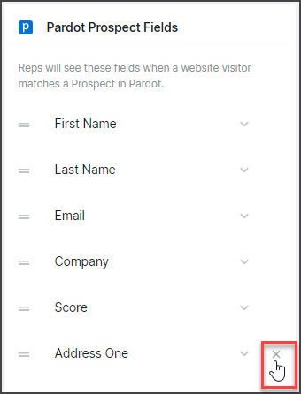 Click the X to the right of a Pardot Prospect field to remove it from the Pardot fields displayed in Qualified