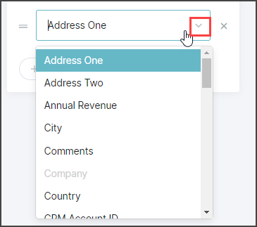 Use the drop-down arrow and scroll bar to search the list of Pardot fields for the field you want to add