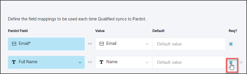 Marking a field as required in the Pardot Prospect Mapping screen