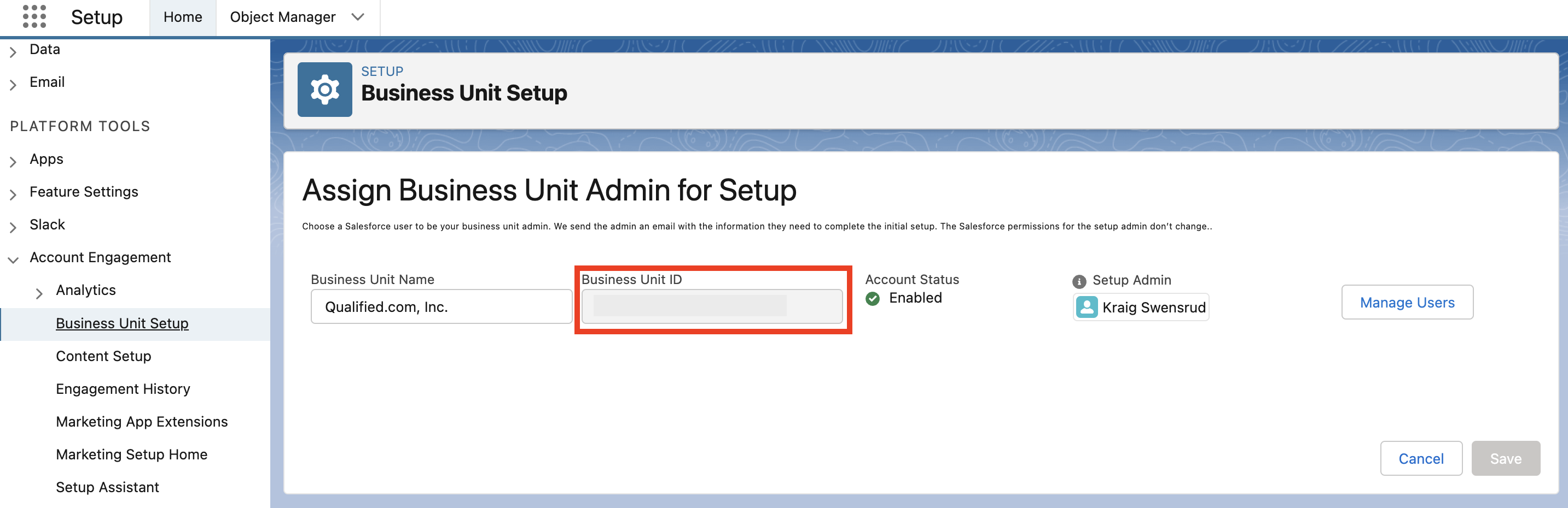 Copy the Business Unit ID from Pardot Account Setup