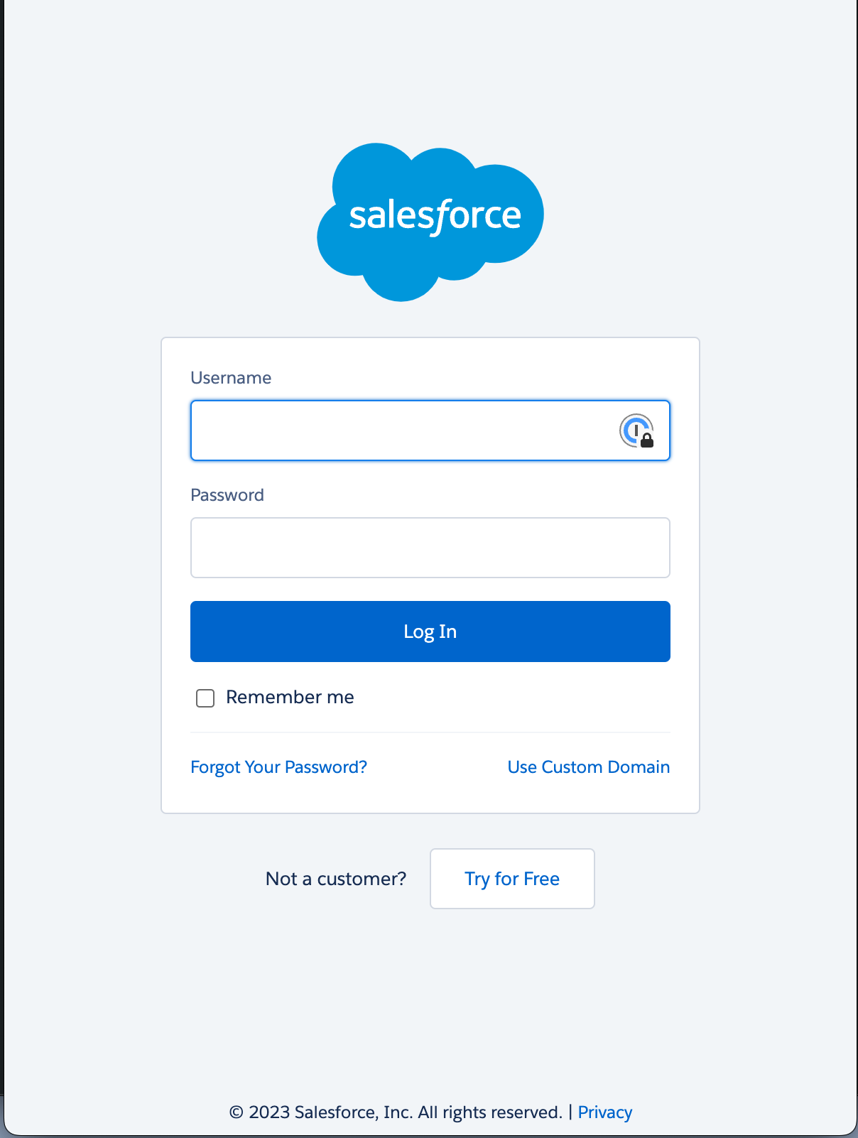 The Salesforce login screen with the Salesforce login credentials you created