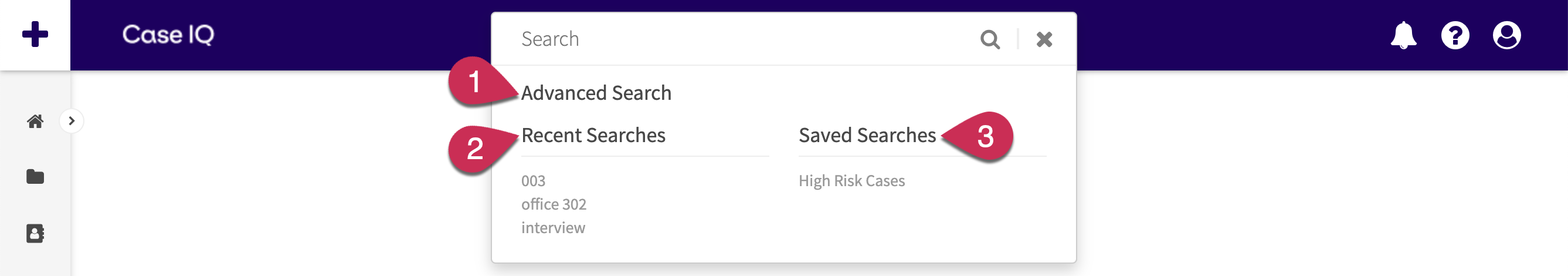 The open Case IQ search menu.