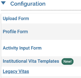 Configuration section, highlighted Legacy Vitas