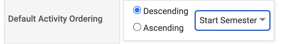 Default activity ordering section with descending selected and ascending not selected