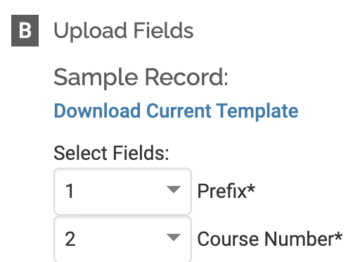 Upload Fields section, Select Fields dropdowns