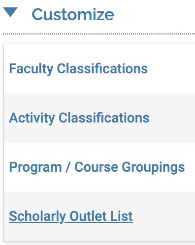 Customize section with Scholarly Outlet List underlined