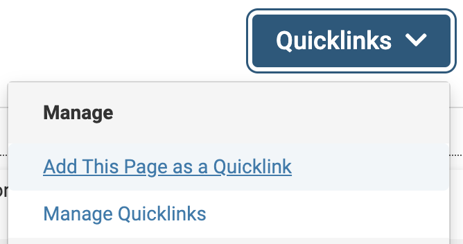 Quicklinks dropdown with Add this Page highlighted