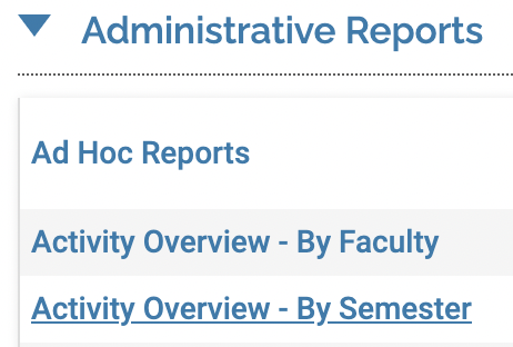 Administrative section with Activity Overview by Semester underlined