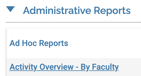 Administrative Reports section with Activity Overview By Faculty underlined