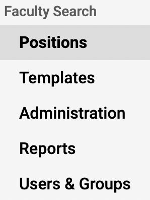 Faculty Search section with Positions highlighted
