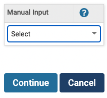 Manual Input section with dropdown below it and continue button below that