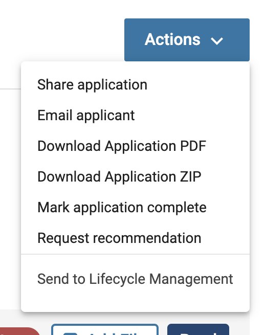Mark applicant complete selected under the Actions dropdown