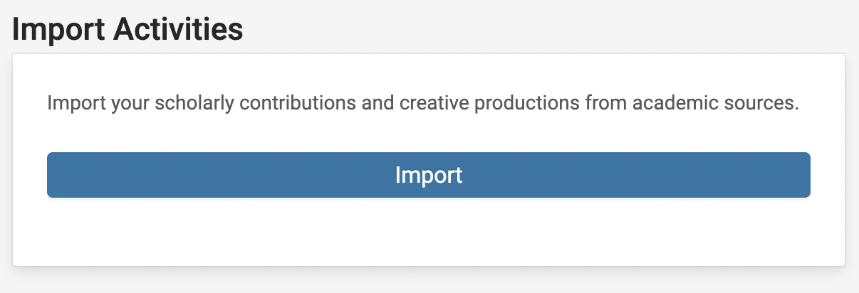 Import Activities section with Import button