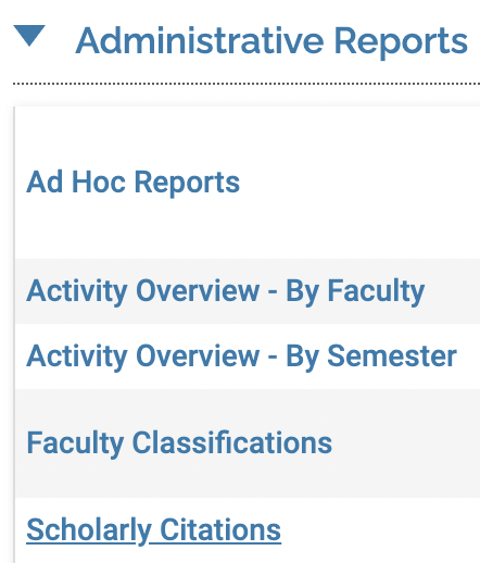 Administrative reports section with Scholarly Citations underlined