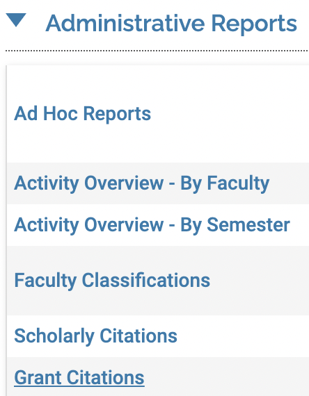 Administrative Reports section with Grant Citations underlined