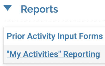 Reports section with My Activities Reporting underlined